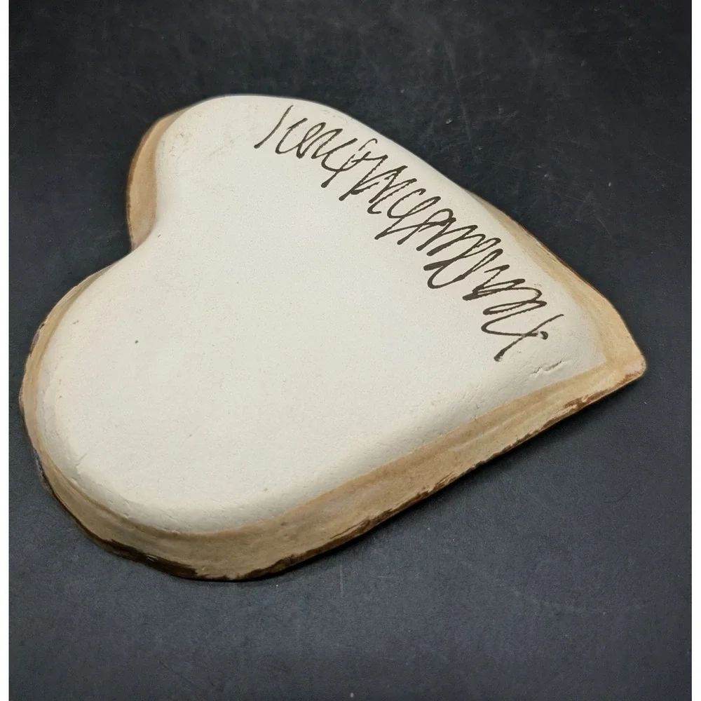 Handmade Ceramic Heart Trinket Dish Pink Daisy Inspirational Quote Signed 5